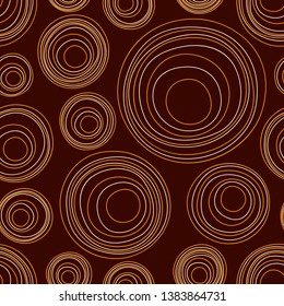 Abstract asymmetrical circles seamless pattern. Australian aboriginal ornament. Aboriginal painting style. Doodle sketch style. Minimalistic graphic print. Vector linear color illustration.