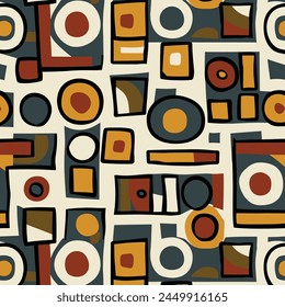 Abstract asymmetrical geometric vector pattern illustration, modern style with bold shapes and symbols, modernist design art