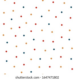 Patrón asimétrico abstracto sin fisuras con puntos cuadrados coloridos. Puntos vectoriales sobre fondo blanco para embalaje, papel pintado, textil, textura.