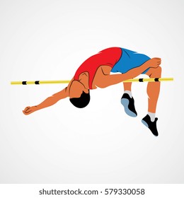 Abstract athlete jumps in height on a white background. Vector illustration.