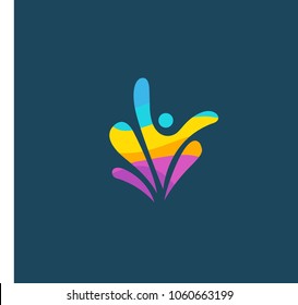 Abstract athlete logo icon vector design. Gym, sports games, fitness, business, trainer vector logo. Active person with leafl logo. Fitness, sport web icon.