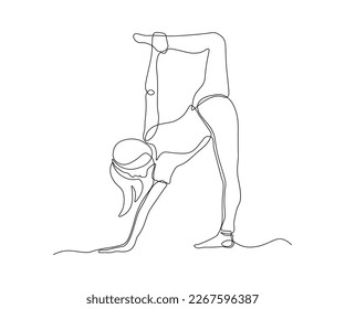 abstract athlete without a face, gymnast, yoga, hand-drawn, continuous mono line, one line art, contour drawing