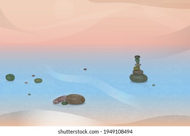 Abstract atmospheric image depicting scattered stones and inuxuk shape