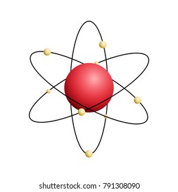 Abstract atom with core and orbits with electrons. Vector illustration. 3D chemical technology concept. Molecule model