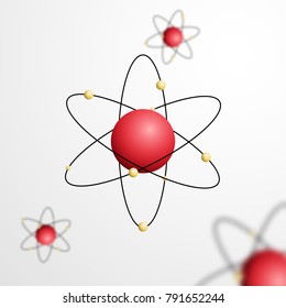 Átomo abstracto con núcleo y órbitas con electrones. Ilustración vectorial. Concepto de tecnología química 3D. Modelo molécula - vectorial