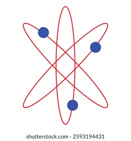 Abstract atom icon with dark blue orbiting rings and clean geometric design, white background, science and innovation symbol, clear, modern, and minimalistic, dynamic energy
