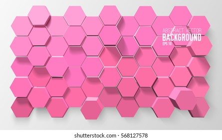 Abstract atomic background with 3d pink hexagons in digital light style vector illustration