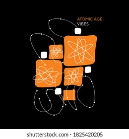 Abstract atomic mid-century style vector composition for card, header, invitation, social posts. Orange on black mid century modern vibes element for design. 