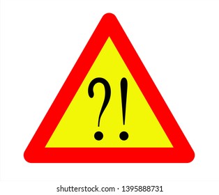Abstract attention sign in the form of a triangle with a distinctive red and yellow color in the middle of a question mark and exclamation point