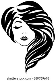 Abstract attractive young lady with closed eye and stylish gorgeous hair, vector illustration isolated on the white background