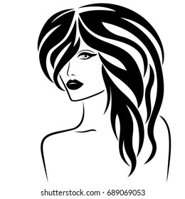 Abstract attractive young lady half turn portrait with stylish hair, vector illustration isolated on the white background