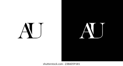 Abstract AU Minimalist Serif Modern Letter Logo in Black and White. AU Creative Serif Logo Design Icon Branding Vector