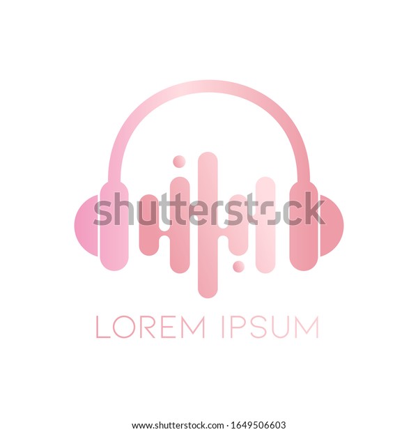 Abstraktes Audio Eave Logo Mit Kopfhorer In Farbverlauf Rosa Stock Vektorgrafik Lizenzfrei