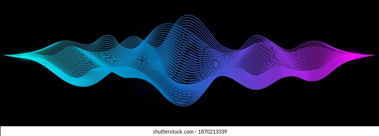 Abstract audio sound wave background. Blue and purple voice or music signal waveform vector illustration. Digital beats of volume color soundwave. Graphic electronic curve shape.