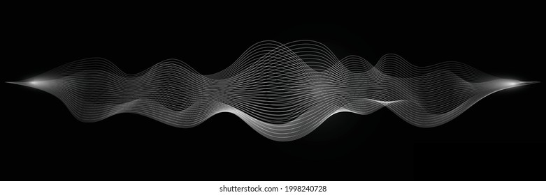 Abstract audio sound wave background. White voice or music signal waveform vector illustration. Digital beats of volume soundwave. Graphic electronic curve shape.