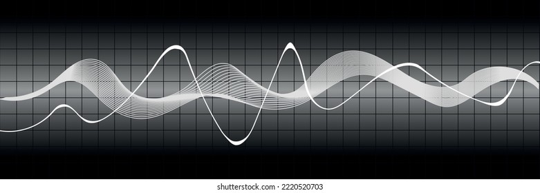 Abstract audio sound wave background. White voice or music signal waveform vector illustration