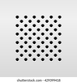 Abstract audio speaker template, dynamic with perforated grill pattern for design concepts, graphic elements, web, prints, apps, applications, user interfaces, UI. Vector illustration.