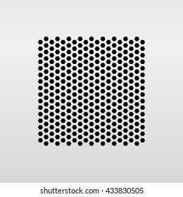 Abstract audio speaker template, dynamic with perforated grill pattern for design concepts, graphic elements, web, prints, apps, applications, user interfaces, UI. Vector illustration.
