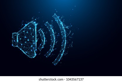 Abstract Audio speaker volume form lines and triangles, point connecting network on blue background. Illustration vector