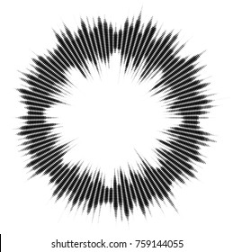 Abstract audio spectrum waveform halftone dots circle isolated on white background