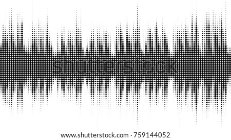 Abstract audio spectrum waveform halftone isolated on white background