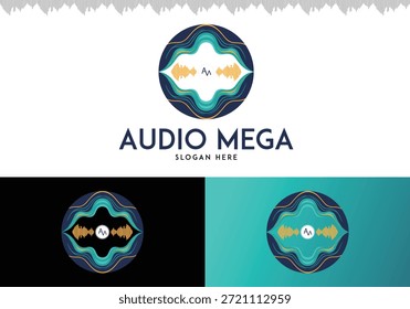 Abstract audio wave logo with sound equalizer and sound wave visualization modern circular design for music and technology brands vector illustration