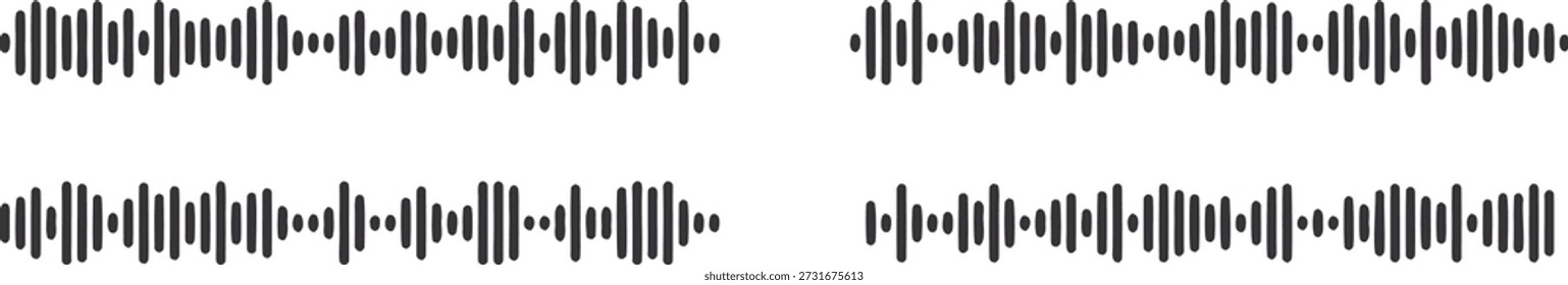 Líneas de forma de onda de audio Abstractas que forman patrones de señal de sonido sobre un fondo blanco limpio. Los gráficos de estilo ecualizador minimalista visualizan música, voz y audio digital. Ideal para podcasts, diseño musical, diseños tecnológicos y conceptos de sonido modernos.