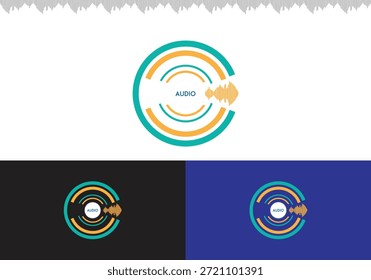 Abstract audio waveform logo with concentric circles modern sound wave design for music apps and branding isolated on white