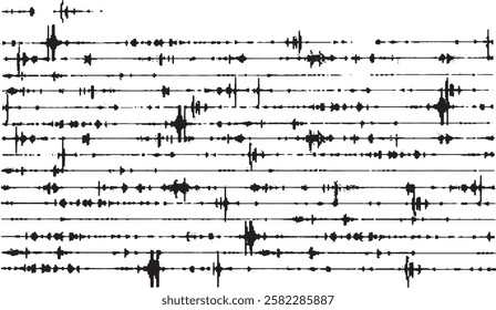 Abstract Auditory Landscape, A Visual Representation of Sound Waves and Digital Signals in High-Contrast Black and White Graphic Design