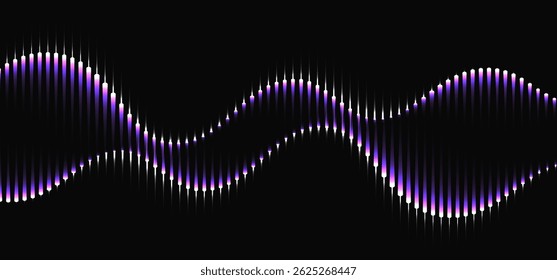 Abstract Aurora Borealis Light. Vector Northern Neon Effect on Night Sky Background. Audio Wave Sound Effect