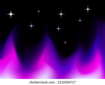 Abstract aurora borealis with stars. Vector illustration