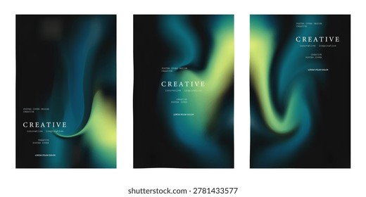 Abstract Aurora Gradient Background With Fluid Green and Teal Light Streaks on Black.vector illustration eps10