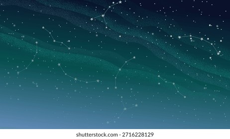 Abstractas fondo inspirado en la aurora con ondas de luz verde y verde azulado que fluyen a través de un cielo nocturno estrellado.