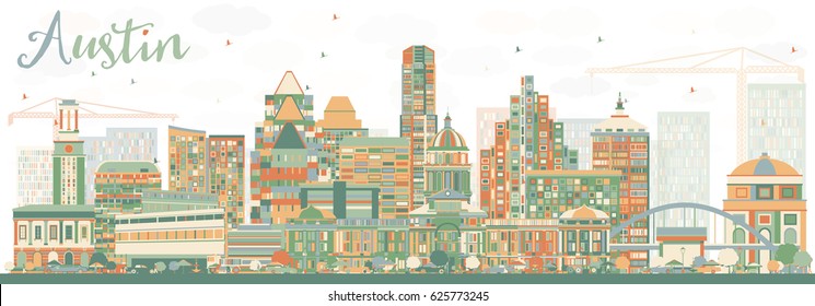 Abstract Austin Skyline with Color Buildings. Vector Illustration. Business Travel and Tourism Concept with Modern Architecture. Image for Presentation Banner Placard and Web Site.