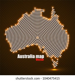 Abstract Australia map of glowing radial dots. Vector illustration, eps 10