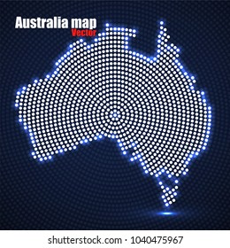 Abstract Australia map of glowing radial dots. Vector illustration, eps 10