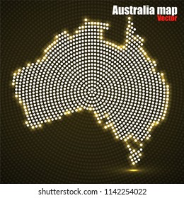 Abstract Australia map of glowing radial dots. Vector illustration, eps 10