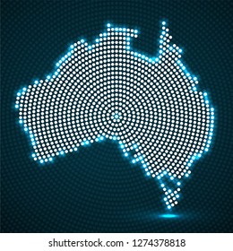 Abstract Australia map of glowing radial dots