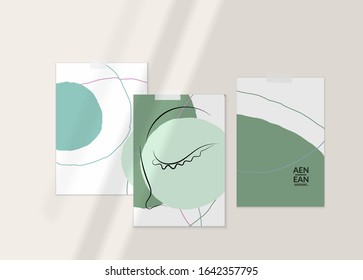 Abstract authentic portrait on modern card set template. One line continuous hand drawn doodle vector artwork. Contemporary composition in modern cubism art style. Mock up with shadow overlay.