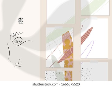 Abstraktes authentisches Porträt auf modernen Kartenset-Vorlage. Eine Zeile durchgehendes, handgezeichnetes doodle Vektorillustration-Kunstwerk. Zeitgenössische Komposition im modernen Kubismus-Kunststil. Mit Schattenüberlagerung aufrüsten.