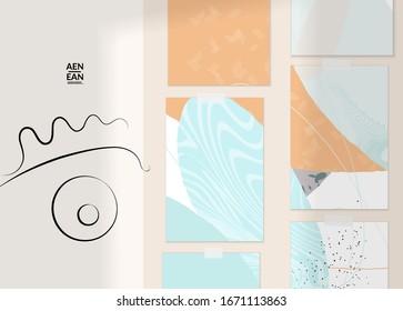 Abstract authentic portrait on modern card set template. One line continuous hand drawn doodle vector artwork. Contemporary composition in modern cubism art style. Mock up with shadow overlay.