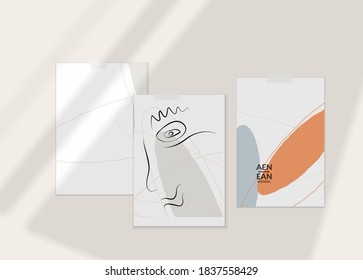 Abstraktes authentisches Porträt auf modernen Kartenset-Vorlage. Eine Zeile stetig handgezeichnet doodle Vektorgrafik. Zeitgenössische Komposition im modernen Kubismus-Kunststil. Mit Schattenüberlagerung aufrüsten.