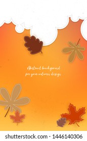Abstract autumn background with clouds, leafs and copy space for your text - vector illustration