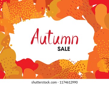 Abstract autumn background design. Сreative fall poster with frame and lettering Autumn sale. Good for brochure, greeting card, sale template.