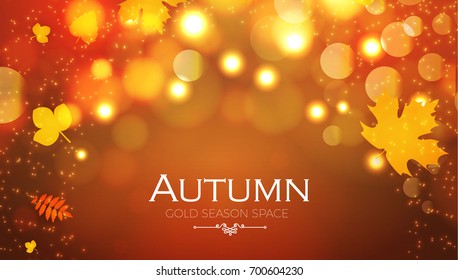 Abstract autumn background with falling leaves and bokeh effect. Season Template. Vector illustration