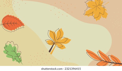Abstract autumn background with autumn leaves. Outlines and colored elements for design decorative in the autumn festival, header, banner, web, wall decoration, cards. Vector background illustration.