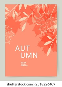 Abstract autumn Background in pastel colors. Poster or cover with an Fall season theme. Editable vector templates with leaves pattern for banner, advertising, web, social media, card, Sale