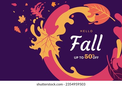 Abstract autumn background with place for text. Colorful swirl of falling autumn leaves. Circle composition. Ideal for banner, promo, invitation, flyer. Vector illustration