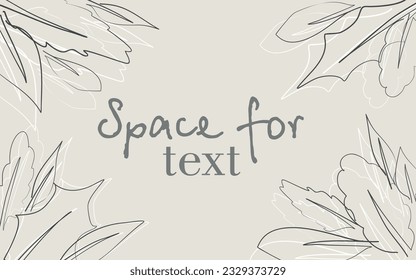Abstract Autumn background with the space for text. Vector seasonal illustration with leaves silhouettes and pastel spots. Vector frame with cope space for discount, social media post, invitation.