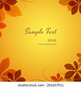 Abstract autumn background with yellow chestnut leaves, decorative vector frame, eps10 